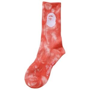NEW A Bathing Ape Crew Socks Red Tie Dye Logo Knit Streetwear One Size